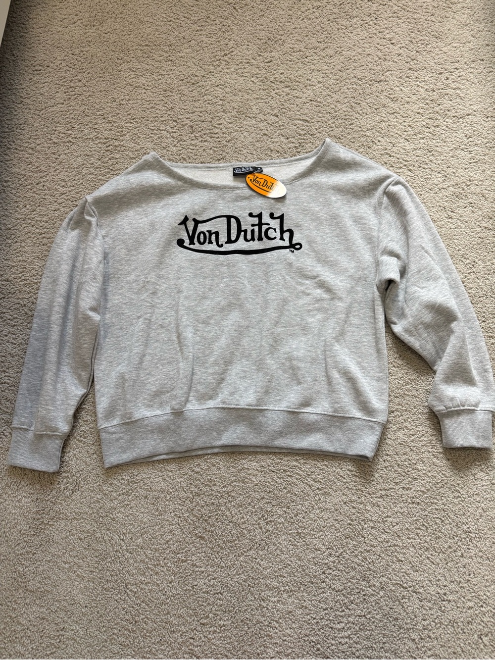 Von Dutch Off-the-Shoulder Gray Logo Sweater